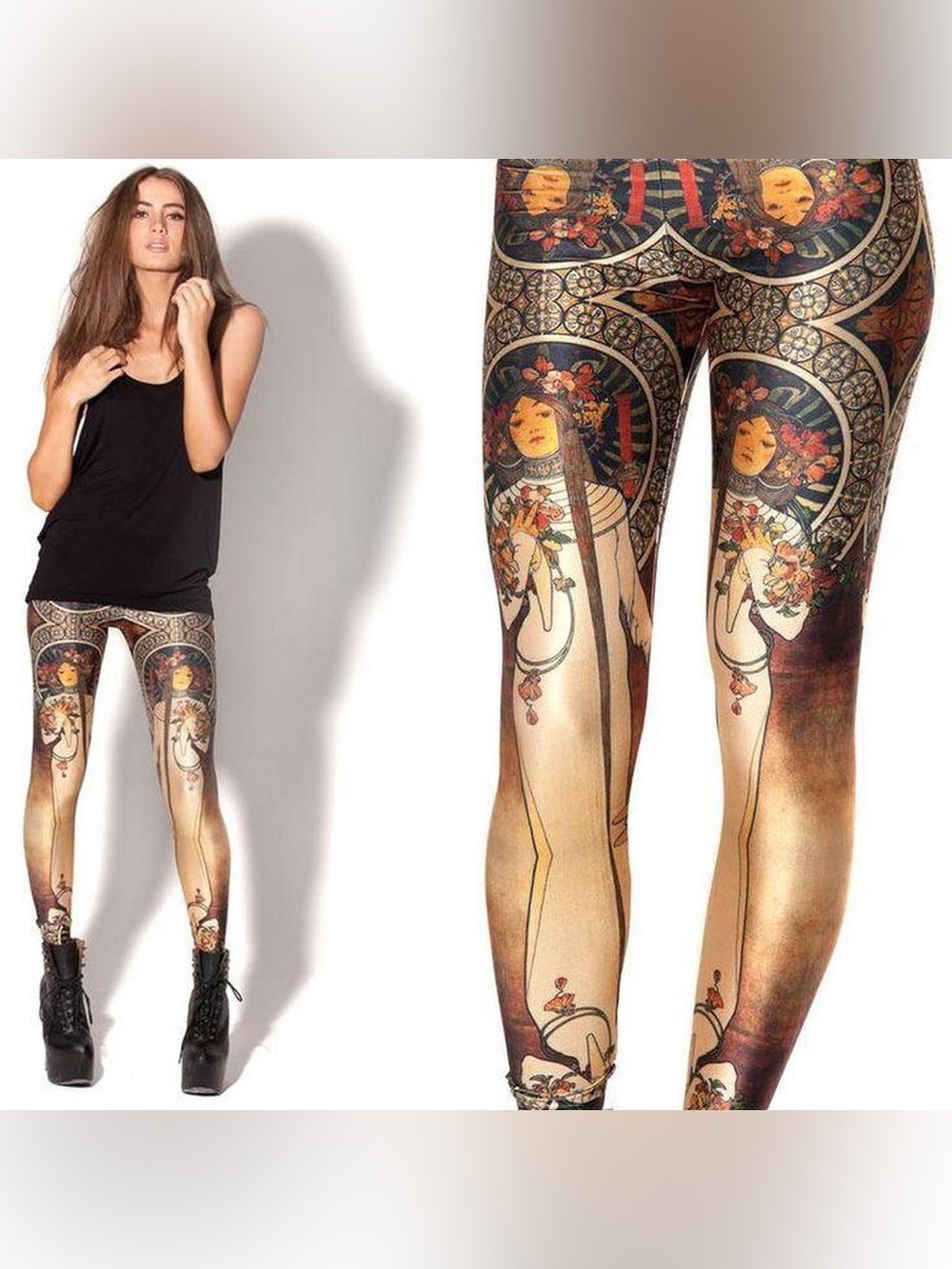 Blackmilk Alphonse Mucha Art Nouveau Leggings size medium NWT